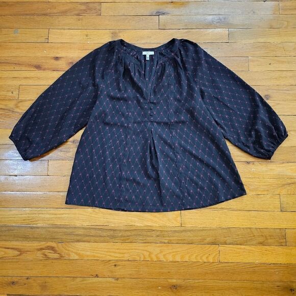 JOIE Gloria Pleated Black Diamond Print Blouse Size Small Women's - Picture 2 of 8